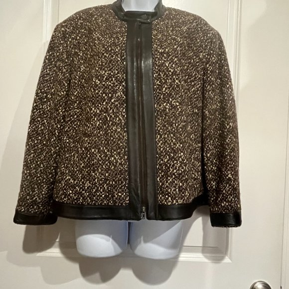 Jones New York WOOL BLEND JACKET with GENUINE LEATHER TRIM - SIZE 22WP - Picture 5 of 8